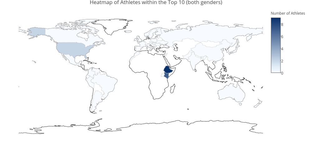 Top 10 athletes choropleth